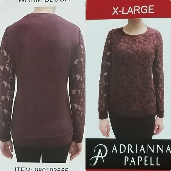 NEW Lace Top Adrianna Papell sheer lace sleeves - Picture 2 of 5